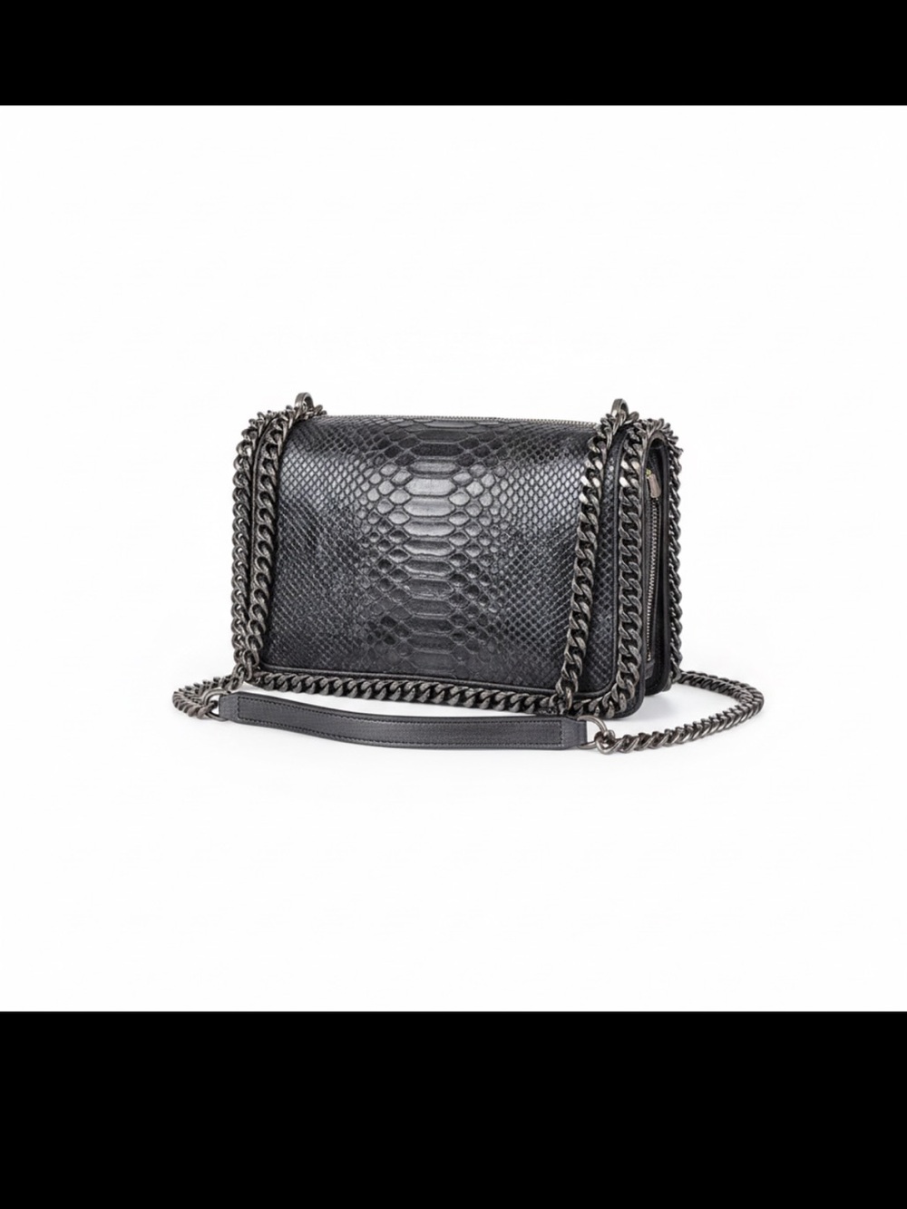 Zara Black Snakeskin Embossed Chain Crossbody Bag / Shoulder Bag
